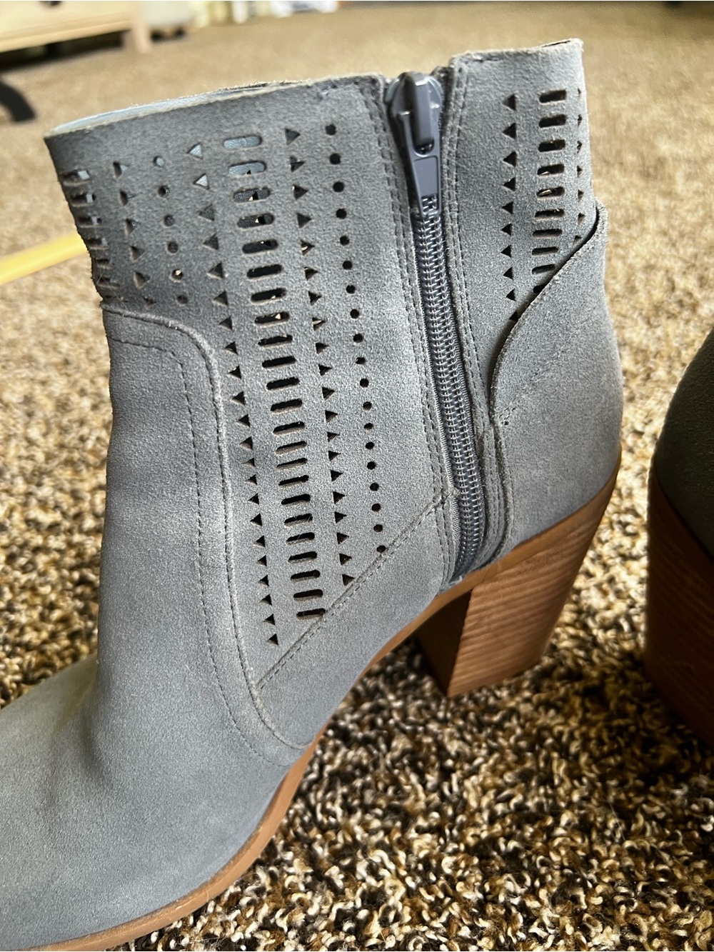 Crown Vintage Steel Grey Suede Perforated Block Heel Ankle Boot - Picture 5 of 9